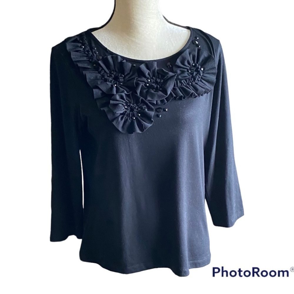 Ruby Rd.-Black Rosette Top-Size Medium